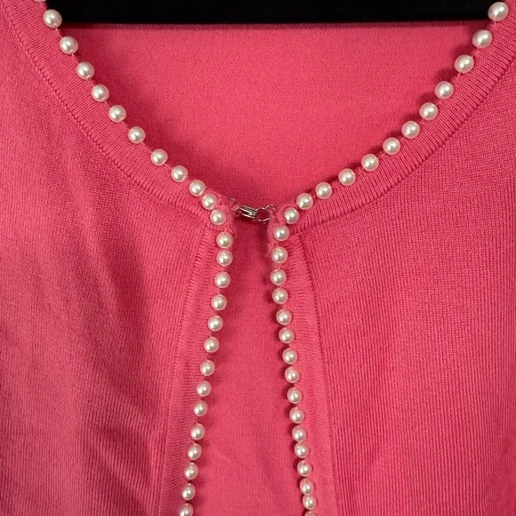 Chic Pink Pearl-Embellished Cardigan - Picture 2 of 4